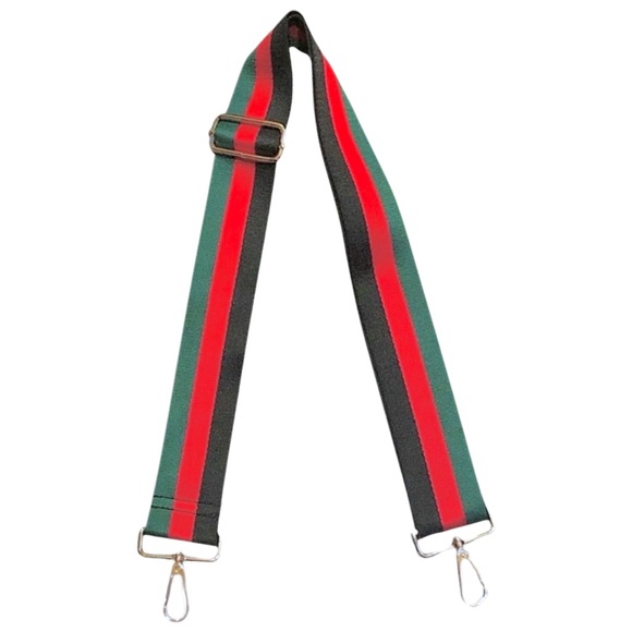 AH-DORNED Guitar-Style Purse Strap Black/Red/Green Striped - Picture 3 of 7